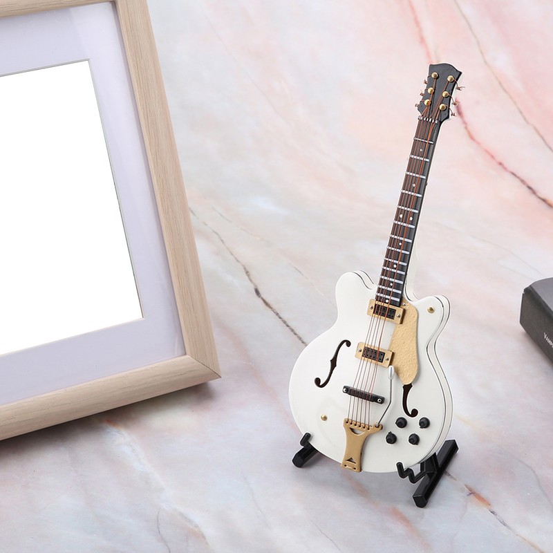 5.5in White Miniature Electric Guitar Replica with Box Instrument Model