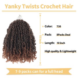 Ainimiu Yanky Twist Crochet Hair - 10Inch 8 Packs (20 Strands/Pcs) Pre-twisted Fluffy Spring Mini Twist Short Passion Twist, Ombre Brown Pre-Looped Crochet Braids Braiding Hair