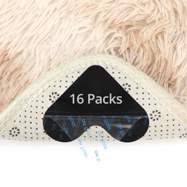 QWORK® 16-Piece Reusable Rug Grippers 80x80mm - Non-Slip Washable Carpet Grippers for All Floors and Rugs - Black