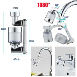 Faucet Mount Filters with 4 Filter Cartridges, 1080° Rotating Robotic Arm Faucet, Swivel Tap Extender Rotatable Faucet Aerator, Splash Faucet Filter for Kitchen Sink Washbasin Bathroom