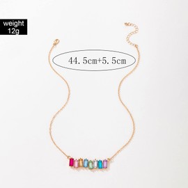 Wendalern Colorful Crystal Necklace Rectangular Crystal Pendant Necklace Rainbow Healing Stone Necklace Gold Geometric Chain Statement Necklace Jewelry Gifts for Women Girls