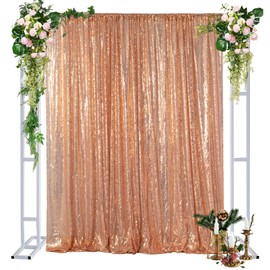 ShinyBeauty Sequin Curtains Backdrop 4ftx8ft Glitter Rose Gold Photo Backdrop Party Wedding Baby Shower Curtain Sparkle Photography Background Birthday Decoration