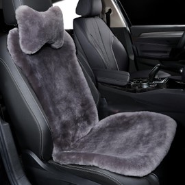 OGLAND Natural Fur Sheepskin Universal car seat Covers for seat Cushion Auto Accessories, 1 Front Seat(3 Pack Front, Graphite)