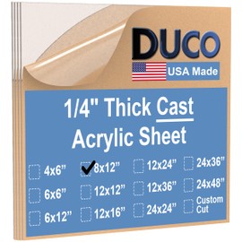 Duco USA-Made Clear Cast Acrylic Sheet 1/4 Inch Thick 8" x 12" - 4 Pack of Transparent Plexiglass Sheet - Lightweight Acrylic Board for Window Replacements, Displays, Signs, and More