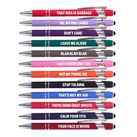 Actsun Actsun Funny Pens, 12 Pcs Pens Fine Point Smooth Writing Pens, Sarcastic Ballpoint Pens with Screens Touch Stylus Tips, Black Ink 1.0 Mm Snarky Pens, Gift Office Desk Accessories