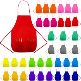 36 Pcs Kids Painting Apron 12 Colors Art Apron for Age 3 to 7 Years with 2 Pockets Children's Artists Fabric Apron for Painting Activity Kitchen Craft Cooking Baking Party Community Event Classroom