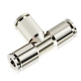 TAILONZ PNEUMATIC Copper Nickel Plating 6mm od Push to Connect Air Fittings Tee Straight Union Connect TPE-6 (Pack of 5)