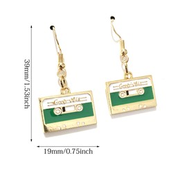 SLSF Unique Funny Cute Colorful Cassette Tape Dangle Drop Earrings 80s 90s Retro Black Music Tape Cassette Earrings for Women Statement Jewelry Gifts (Green 5)