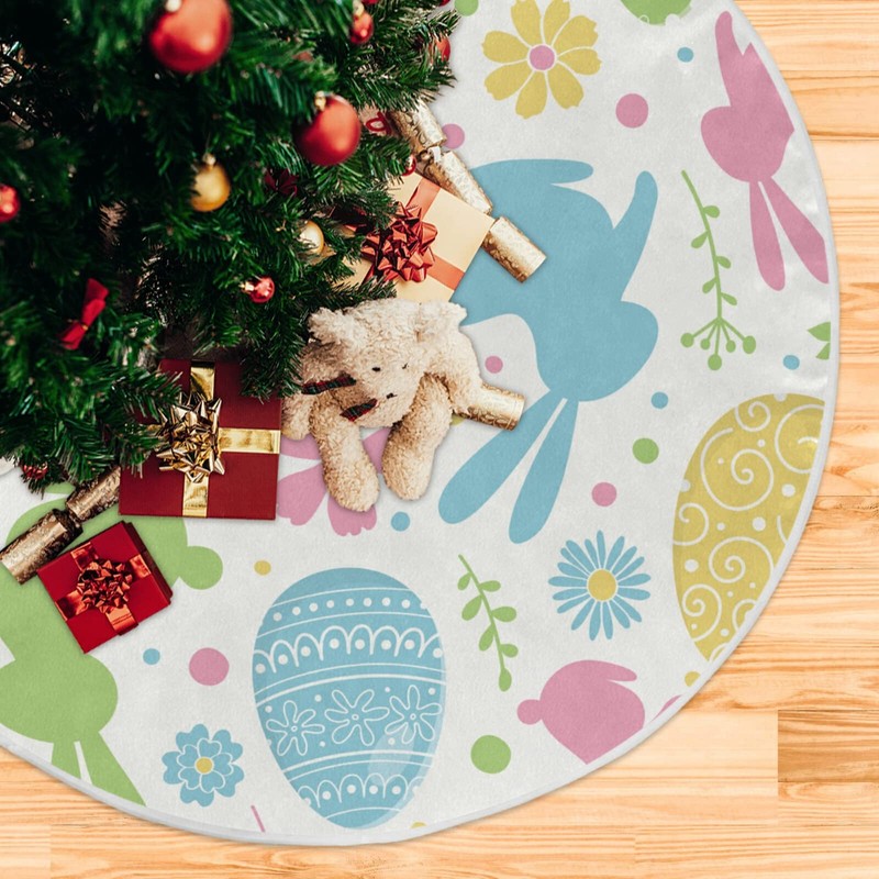 Moudou Easter Tree Skirt Easter Bunny Eggs Xmas Tree Skirts