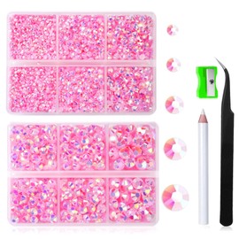 Canollo 6500 Pieces Pink Flat Back Rhinestones, Hotfix Rhinestones for Crafts, Round Jelly Rhinestones with Wax Pen and Tweezers Kit, Glitter Stones for Nails, Clothing, DIY Crafts