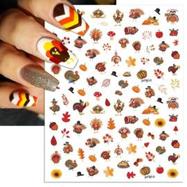 IDDFEVE Fall Nail Art Stickers, Thanksgiving Day Turkey Nail Decals, 3D Self-Adhesive Maple for DIY Autumn Nail Supplies Decoration(8 Sheets)