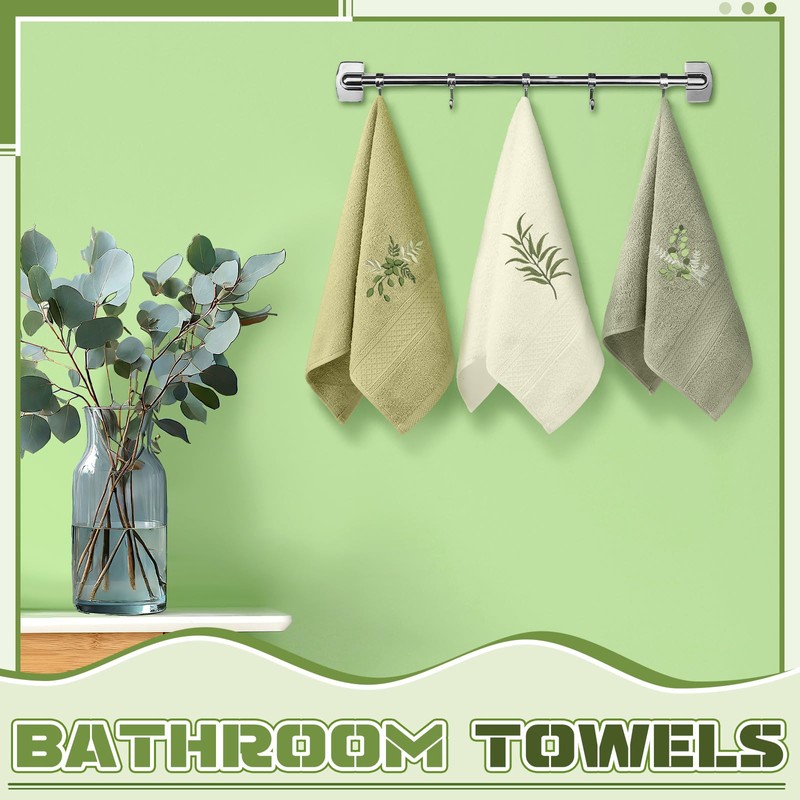 Tingjoo 3 Pcs Eucalyptus Leaves Hand Towels Farmhouse Green Fingertip