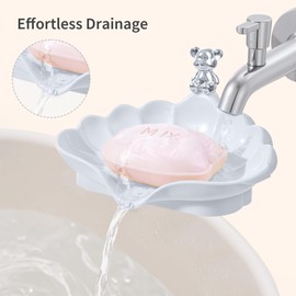 Thalirem Seashell - Soporte de jabón para encimera, elegante decoración de baño para ducha, fregadero, cocina, diseño de drenaje de agua que evita el jabón se empaña, color blanco