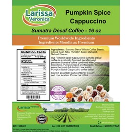Pumpkin Spice Cappuccino Sumatra Decaf Coffee (Gourmet, Naturally Flavored, Whole Coffee Beans) (16 oz, ZIN: 569401) - 3 Pack