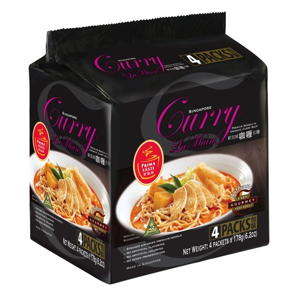 Prima Taste Singapore Curry Lamian Noodles, 4 Packets of 6.2 Ounce