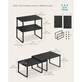 SONGMICS Cabinet Organizer Shelf, Set of 4 Kitchen Counter Shelves, Kitchen Storage, Spice Rack, Stackable, Expandable, Metal and Engineered Wood, Ink Black and Ebony Black UKCS027B01