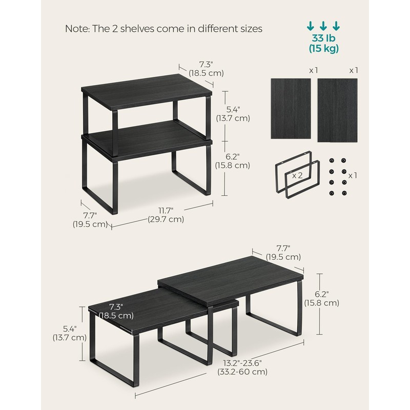 SONGMICS Cabinet Organizer Shelf, Set of 4 Kitchen Counter Shelves,