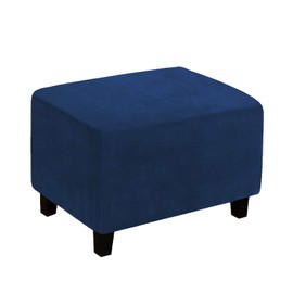 Velvet Ottoman Cover, Stretch Footstools Covers, Plush Foot Stool Slipcover, Removable Footrest Stool Sofa Slipcovers, Folding Storage Stool Furniture Protector for Room(Navy Blue,Rectangular Large)