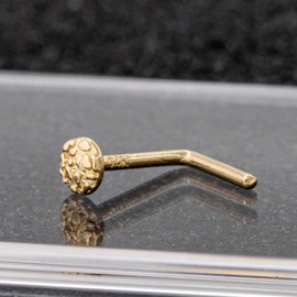 Solid 14K Yellow Gold Nugget Round Nose Stud, Round Shape Nose Ring 20G L-Bend Nose Ring Stud 14KNLS035NGT
