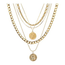 BOOZIQ Gold Pirate Necklaces for Women Multi Layered Punk Gold Statement Necklaces Hip Hop Portrait Cuban Link Chain Necklace 90s Pirate Outfit Accessories (Style3)