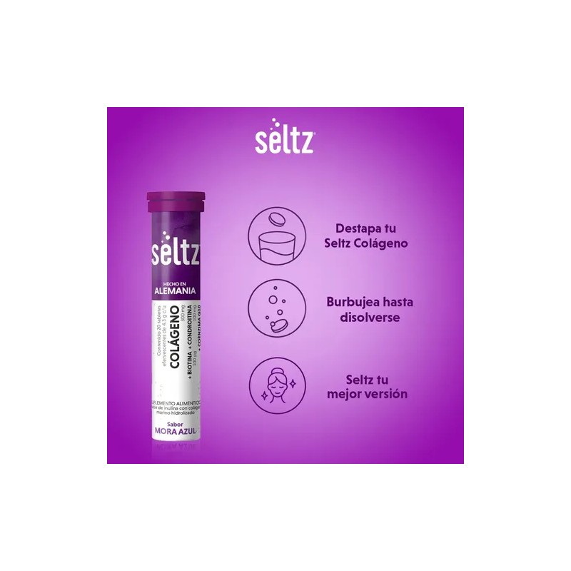 Colágeno Coq10 Biotina 3 Pack Seltz Tabs Efervescentes Sabor Mora