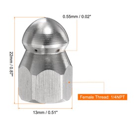 sourcing map Pressure Washer Sewer Nozzle 1/8" NPT Orifice 5000 PSI Stainless Steel Drain Blaster Rotating Button Nose Fixed Cleaning Water Hose Jet for Drain Cleaning Hose