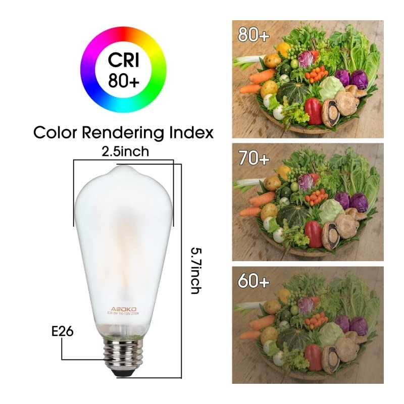 ASOKO ST64 Frosted Edison Vintage Light Bulbs, 6W LED (60W