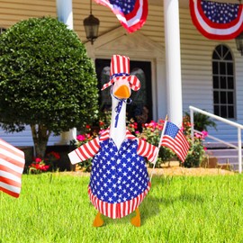 Silicherry 4th of July Goose Outfit Set Patriotic Lawn Porch Goose Clothes American Flag Goose Costume Independence Day Goose Outfit for 23'' Plastic Goose Outdoor Patio Yard Lawn Art(Large Flag)