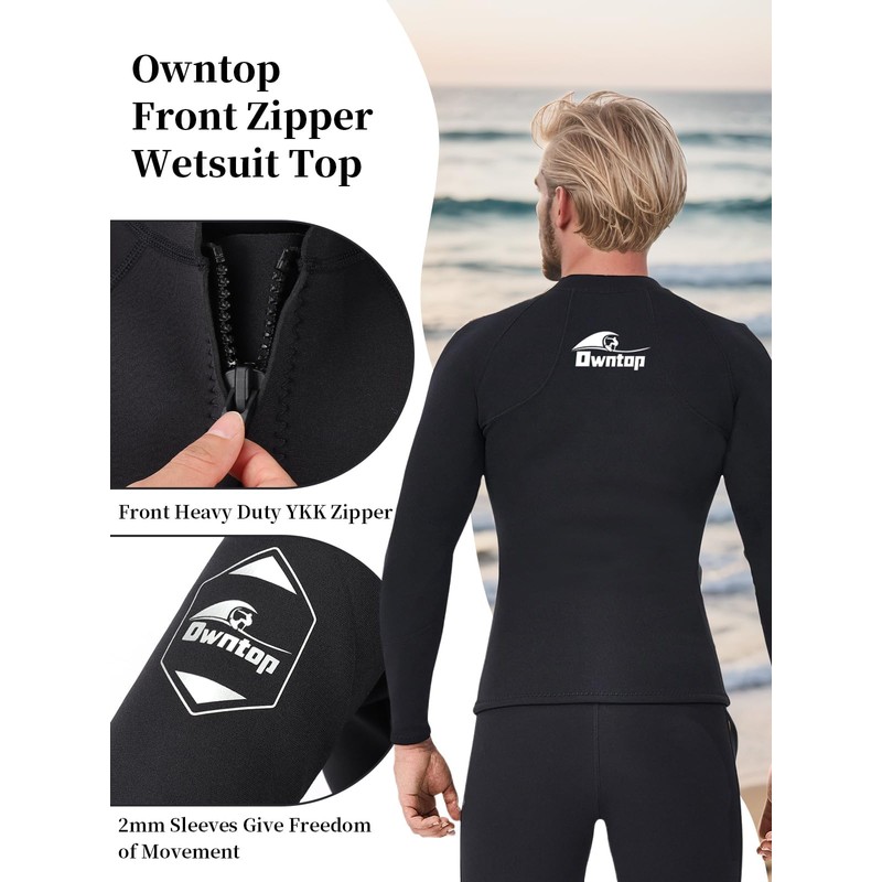 Owntop Men's Wetsuit Jacket - 2 mm Wetsuit Top Long