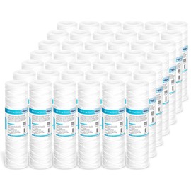 42 Pack of 20 Micron 10"x2.5" String Wound Whole House Water Filter Replacement Cartridge by Membrane Solutions, Universal Sediment Filters for Well Water, Compatible with WFPFC4002, CW-F, CW-MF, WP-5