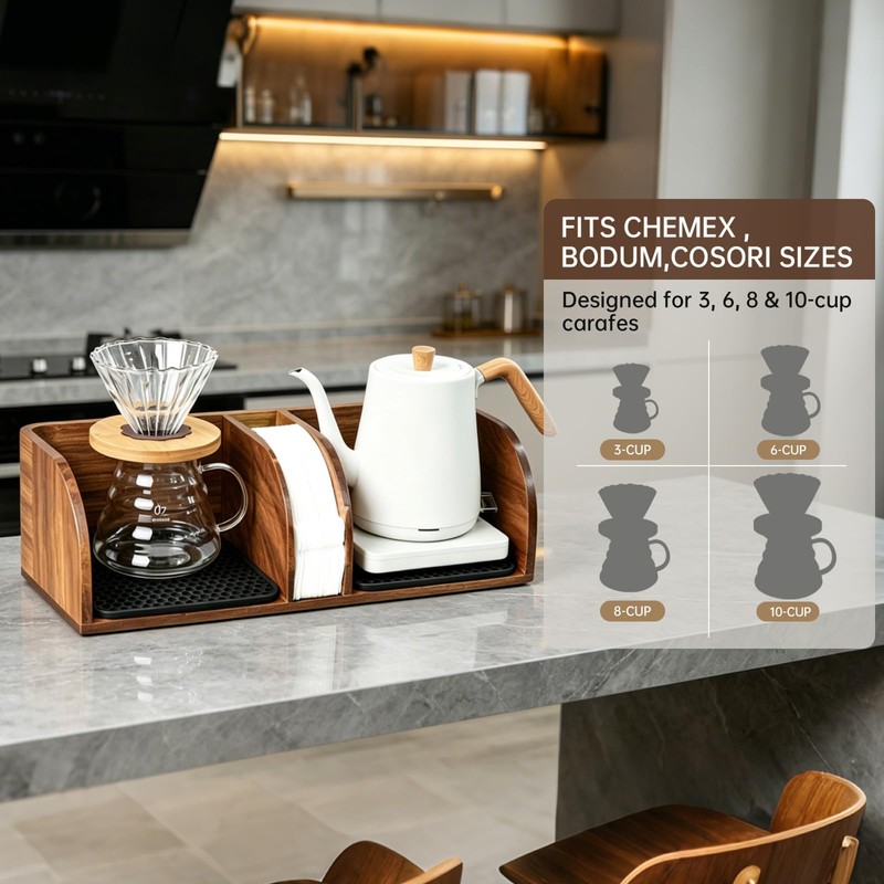 Acacia Coffee Bar Station Organizer Stand Caddy for Chemex Pour