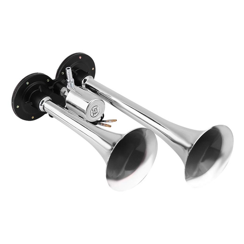 Chrome Dual Trumpet Air Horn 150db Loud Train Sound Electric