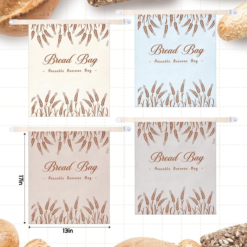 Bulyoou 4 Pcs Beeswax Bread Bags for Sourdough Reusable Cotton