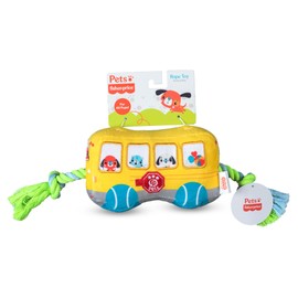 Fisher-Price for Pets School Bus Rope Toy for Dogs, Dog Tug Toy with Rope, Plush Dog Toy with Squeaker Inside, Developmental Dog Toys
