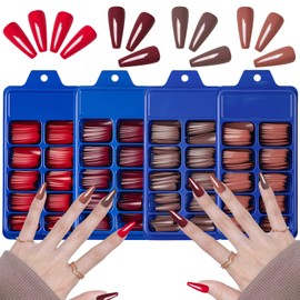 SIUSIO Pack of 400 Colourful Coffin Nails, Full Cover, Press on Pure Colour, Ballet Acrylic, Fake Nails, Extra Long Ballerina False Gel Nails, Art Tips for Women and Girls (Red Brown)