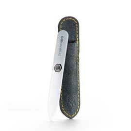 GERMANIKURE - Lima de uñas de cristal checo en funda de piel de ante – Diseño de viaje pequeño – Productos profesionales de manicura y pedicura para dar forma suave y fácil a las uñas naturales