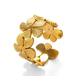 Chunky Gold Rings for Women Non Tarnish Adjustable Flower Butterfily Rings Stackable Gold Statement Rings for Women Gold Jewelry for Women (Flower)