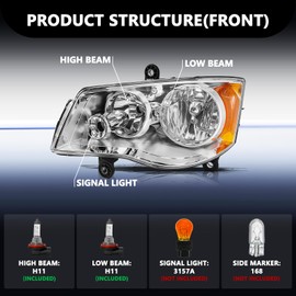 Aosky Headlight Assembly Fits for 2011-2020 Dodge Grand Caravan / 2008-2016 Chrysler Town and Country OE Replacement Headlamp Chrome with Bulbs