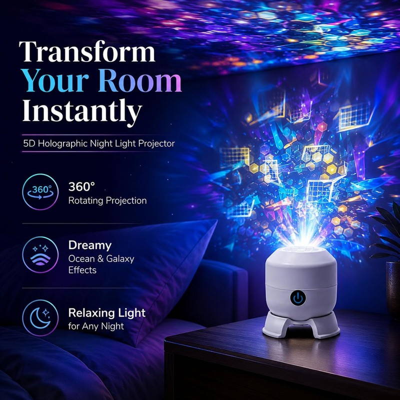 5d Holographic Night Light Projector，2026 New Dynamic Rotating LED Projector