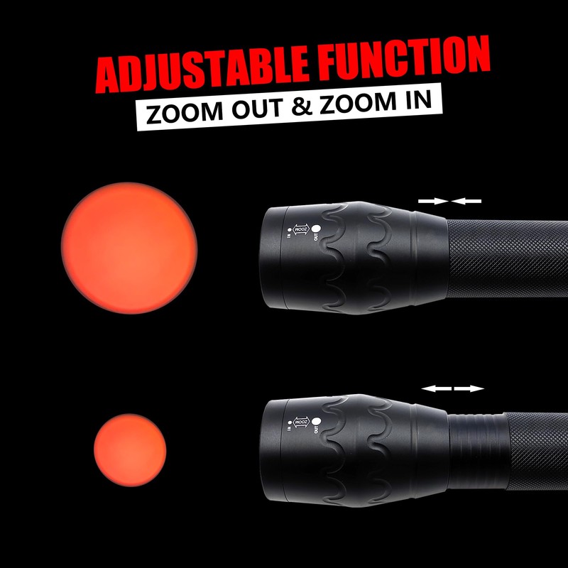 FADOMALL Red Light LED Flashlight Adjustable Focus Single Mode Red