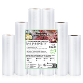 KitchenBoss Vacuum Sealer Bag 6 Rolls: Vacuum Bags Food 15 x 2 / 20 x 2 / 28 x 2 / 300 cm Vacuum Sealing Film for Vacuum Sealer and Sous Vide, Sous Vide Freezer Bags BPA Free