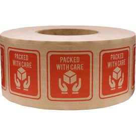 InStockLabels.com Premium Water Activated Tape Fiber Reinforced Packing for Heavy Duty Packaging and Shipping - 3"" x 450', Large Gummed Brown Paper Tape Packed with Care Print