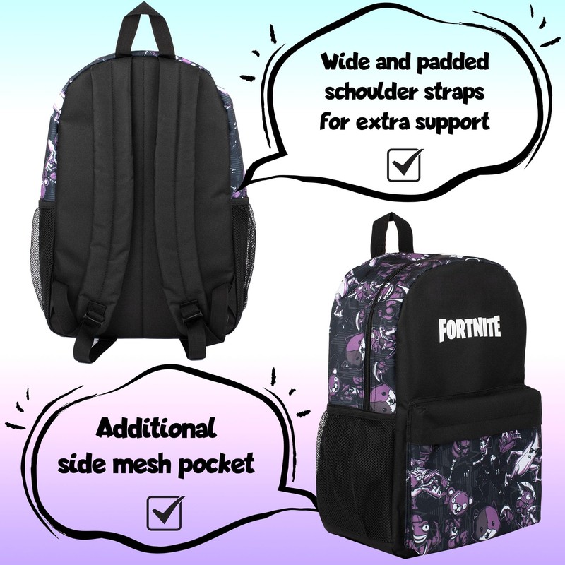 Fortnite School Backpack for Boys Black Large A4 Multicompartment Rucksack