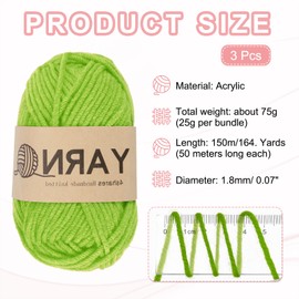 sourcing map 3Pcs Crocheting Yarn, 1.8mm Green 5 Ply Acrylic Yarn 75 g Sport Weight Yarns Bulk Soft and Fluffy Yarns for Knitting DIY Crochet Handicraft Blankets Gift,164 Yards Total