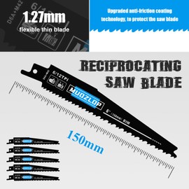 MUOZLOP 6 inch 5 Pack Reciprocating Saw Blades Set，6/12TPI High Carbon Saw Blades，Woodcutting Saw Blades (5, 6/12TPI 150mm)