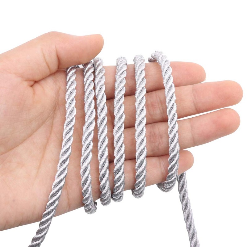 5mm Twisted Cord Trim, 18 Meters Silver Decorative Rope for