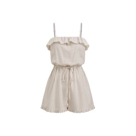 CIDER Womens Casual Rompers Sleeveless Ruffle Drawstring Striped Overall Shorts