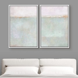 MUDECOR Framed Canvas Print Wall Art Set Watercolor Pastel Blue Gray Landscape Abstract Shapes Illustrations Modern Art Decorative Contemporary for Living Room, Bedroom, Office - 16"x24"x2 White