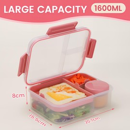 Bugucat Bento Box 1600ML,Lunchbox Salad Lunch Container to Go with Compartment Tray,Bento Lunch Box Salad Bowl with Dressing Container,Meal Prep to Go Containers for Food Fruit Snack Sandwich,Pink