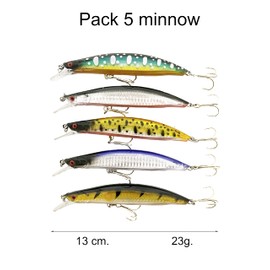 GT Company Fishing Lure - Minnow Spinning Lures - 5 Pcs Set - 13cm & 23g - For Black Bass/Bass - Abrasion Resistant